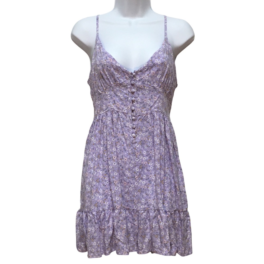 Aeropostale Floral Ruffle Mini Dress Medium Purple Cottagecore Babydoll Fairy